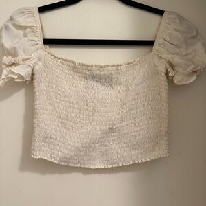 Reformation Ivory Smocked Puff Sleeve Blouse